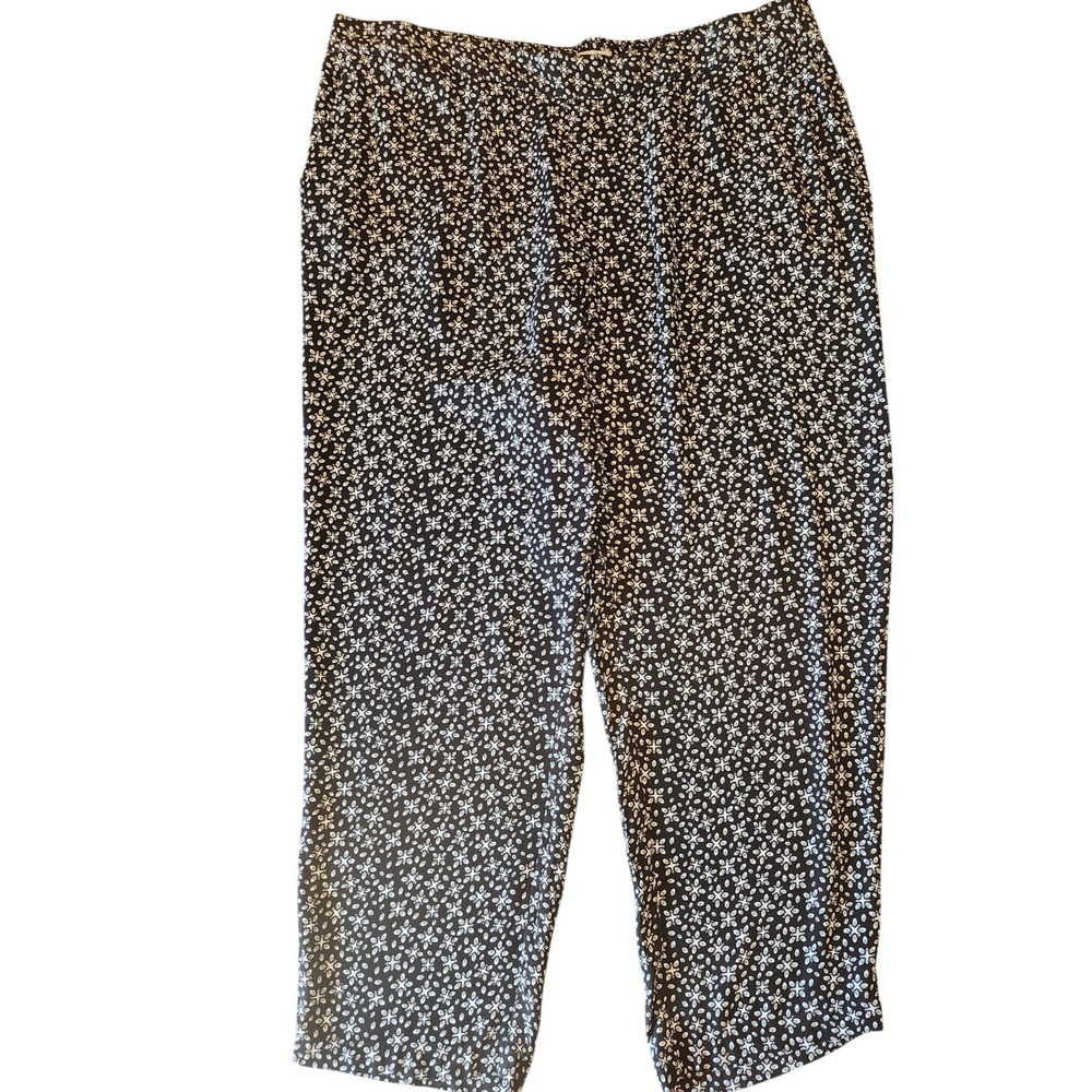 Loft Women's Black Floral Print Stretch Waist Tapered Pants XXL